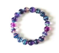 SHFJASBNUMG Braccialetto in fluorite arcobaleno da 10 mm, per donne e uomini, adatto per polsi di circa 19 cm, cristallo naturale del chakra del terzo occhio, cristallo di pace e protezione