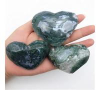 SHFTQXSLAT 1pc Big Moss Agate Heart Shaped Hand Carved Crystal Gift Polished Quartz Crystals Home Decor(60-70mm)
