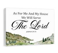 SHFTQXSLAT As For Me and My House Canvas - We Will Serve The Lord Joshua 24:15 Scripture Print, Rustic Farmhouse Wall-Art for Christian Living Room, Kitchen, Porch (Framed,16x24inch(40x60cm))