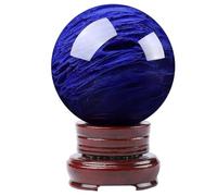 SHFTQXSLAT Blue Crystal Ball, Quartz Sphere with Stand for Home Decor, Divination, Magic,Fortune Telling, Precious Gifts for Family And Friends,120mm