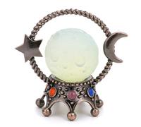 SHFTQXSLAT Crystal Ball Stones Gemstone Divination Sphere Planet with Bronze Star Moon Stand for Spiritual Wicca Feng Shui Home Decoration,Egg White-B