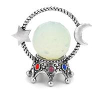 SHFTQXSLAT Crystal Ball Stones Gemstone Divination Sphere Planet with Bronze Star Moon Stand for Spiritual Wicca Feng Shui Home Decoration,Egg White-A