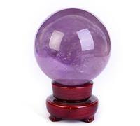 SHFTQXSLAT Crystal Ball with Wood Stand Amethyst Gemstone Deep Purple Quartz Sphere Crystals Sculpture for Home Decoration, Christmas Day's Gift,8cm
