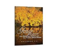 SHFTQXSLAT Grace and Peace Wall Art, Philemon 1:3 Scripture Canvas Poster, Christian Home Decor for Living Room, Prayer Room, Farmhouse Style(Unframed,16x24inch(40x60cm))