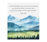 SHFTQXSLAT Psalm 23:6 Wall Art - Surely Goodness & Mercy Follow Me, Inspirational Bible Verse Print for Christian Home Decor (Framed,08x12inch(20x30cm))