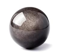 SHFTQXSLAT Silver Obsidian Ball Crystal Gemstone Ornament Divination Sphere Sculpture Figurine with Wood Stand for Feng Shui And Home Decor,5cm/2in