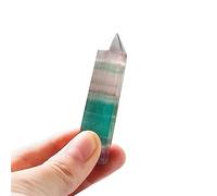 SHFTQXSLAT Striped Crystal Colorful Fluorite Hand Made Hexagonal Point Column Green Raw Magic Wand Home Desktop Decoration Ornaments (Size : 5-6cm)