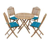 ShGaxin 5 pezzi mobili da pranzo per esterni pieghevoli con cuscini in bambù,Mobili da pranzo da giardino,Set da pranzo all'aperto,Saloni da giardino all'aperto