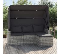 ShGaxin Divano da giardino 3 posti con tenda e Sgabello rattan sintetico Grigio, Divano da giardino esterno, Divano da giardino Terrazza, Divani in terrazza, Mobili da giardino per esterni - SPU