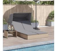 ShGaxin Lettino matrimoniale con tettuccio e cuscini in rattan sintetico Beige, sdraio da giardino esterno, sdraio da piscina, Sun Lounger, sdraio da giardino, sdraio da spiaggia - 368640