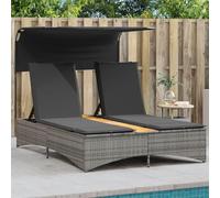 ShGaxin Lettino matrimoniale con tettuccio e cuscini in rattan sintetico Grigio, Sdraio Giardino Esterno, Lettino Piscina, Sun Lounger, Sdraio da giardino, Lettino da Spiaggia - 365622