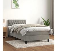 ShGaxin Letto Box Spring con materasso in velluto grigio chiaro 90 x 190 cm, base letto, struttura letto, telaio letto, letto matrimoniale, letto camera da letto - 3141461