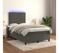 ShGaxin Letto Box Spring materasso e LED, base per letto, telaio del letto, camera dei giovani, letto, rete, velluto grigio scuro 120 x 200 cm