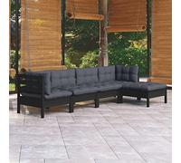 ShGaxin Mobili da giardino 5 pezzi con cuscini, mobili da giardino esterni, set giardino esterno, set terrazza, set da terrazza, set nero in legno di pino