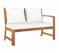 ShGaxin Panca da giardino in legno di acacia e cuscini, panca esterna, panchina da giardino, panca da giardino, colore crema, 114,5 cm