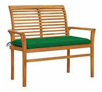 ShGaxin Panca da giardino, panchina esterna, panchina da giardino, panca da giardino, mobili da giardino in legno massello di teak con cuscino verde 112 cm