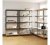 ShGaxin Scaffali a 5 livelli, 4 pezzi, argento acciaio e legno di ingegneria, scaffale Rangemen, decorazione da parete, scaffale senza forchetta