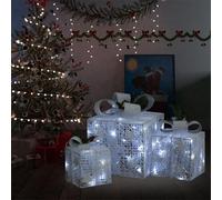 ShGaxin Scatole decorative 3 pezzi, statuette natalizie esterne, decorazione esterna Natale, decorazioni natalizie, statuette di luce Natale, argento
