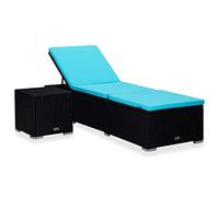 ShGaxin Sdraio con cuscino, Sdraio da giardino esterno, Lettini e sdraio da giardino, Sdraio da spiaggia, Lettino Terrazza, e Tavolino in rattan sintetico blu