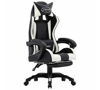 ShGaxin Sedia da gioco con poggiapiedi in similpelle bianco e nero, sedia da scrivania, sedia da gioco, sedia da ufficio, sedia da computer, sedia da studio, sedia da ufficio