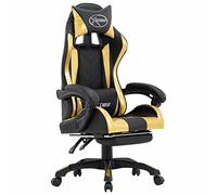 ShGaxin Sedia da gioco con poggiapiedi, sedia da scrivania, sedia da gioco, sedia da ufficio, sedia da studio, sedia da ufficio, pelle sintetica nera e oro