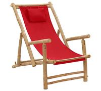 ShGaxin Sedia da spiaggia, poltrona reclinabile, sedia da esterno, sedie da giardino esterno, sedie da esterno, sedie da giardino, sedie da giardino, terrazza, bambù e tela rossa