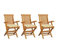 ShGaxin Sedie da giardino 3 pezzi, Sedie Terrazza Esterna, Sedia Spiaggia Giardino, Sedie da Esterno Giardino, Sedie Balcon, Legno di Teak con Cuscini Bianco Crema