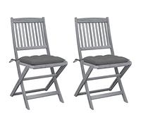 ShGaxin Sedie da giardino pieghevoli 2 pezzi, Sedie Terrazza Esterna, Sedia Spiaggia, Sedie Balcone, Mobili da giardino Set Esterni, Cuscini Legno Massiccio Acacia