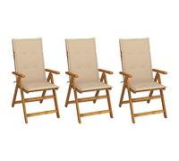 ShGaxin Sedie da giardino pieghevoli 3 pezzi, Sedie Terrazza Esterna, Sedia Spiaggia,Sedie Balcone e Cuscini Legno Massiccio Acacia