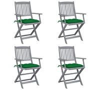 ShGaxin Sedie da giardino pieghevoli 4 pezzi, Sedie da esterno Terrazza, Sedia Spiaggia,Sedie Balcone, Cuscini Legno Massiccio Acacia