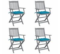 ShGaxin Sedie da giardino pieghevoli 4 pezzi, Sedie Terrazza Esterna, Sedia Spiaggia Giardino, Sedie Balcon, Muebele Set Mobili da Giardino Esterno, Cuscini Legno Massiccio Acacia