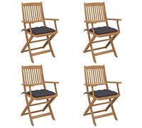 ShGaxin Sedie da giardino pieghevoli 4 pezzi, Sedie Terrazza Esterna, Sedia Spiaggia,Sedie Balcone, Sedie da Esterno Giardino, e Cuscini Legno Massiccio Acacia