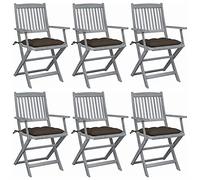 ShGaxin Sedie da giardino pieghevoli 6 pezzi, Sedie da Terrazza Esterna, Sedie da giardino, Mobili da giardino Esterni, Set da giardino, Cuscini Legno massello di acacia