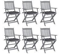 ShGaxin Sedie da giardino pieghevoli 6 pezzi, Sedie Terrazza Esterna, Sedia Spiaggia Giardino, Sedie Balcone, Mobili da giardino Set da esterni, Cuscini Legno massiccio Acacia