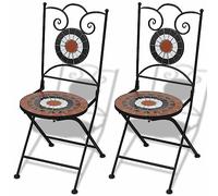 ShGaxin Sedie pieghevoli da Bistro 2 pz Ceramica Terracotta e Bianco,Sedie da Giardino,Poltrona da Giardino,Sedia da Giardino Esterno Plastica