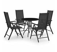 ShGaxin Set da pranzo da giardino 5 pezzi, set tavolo e sedie da giardino, tavoli da balcone, alluminio e textilene nero
