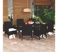 ShGaxin Set da pranzo da giardino 7 pezzi e cuscini, mobili da giardino e terrazza, set di mobili da giardino, mobili da giardino e giardino, mobili da giardino, rattan sintetico nero
