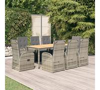 ShGaxin Set da pranzo da giardino 9 pezzi e cuscini in rattan sintetico grigio, set tavolo e sedie da giardino, tavolo da terrazza e sedie, set da giardino, mobili da giardino per esterni 3157596