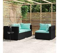 ShGaxin Set di mobili da giardino 3 pezzi e cuscini, mobili da terrazza e giardino, divano e poltrone da giardino, set mobili da giardino, set giardino esterno, rattan sintetico nero