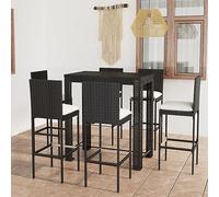 ShGaxin Set di mobili da giardino e bar, 7 pezzi, con cuscini, per sala da pranzo e giardino, set di mobili da giardino, sedie da balcone, sedie da balcone, rattan sintetico nero