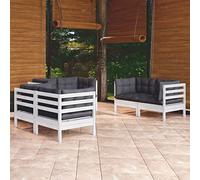 ShGaxin Set di mobili da giardino e cuscini, set da 6 pezzi, set da terrazza, set da terrazza, divani da terrazza, in legno di pino massiccio