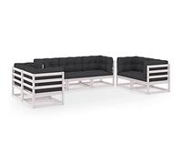ShGaxin Set di mobili da giardino e cuscini, set da 7 pezzi, mobili da giardino per esterni, set da giardino con divano da giardino, set moderno da terrazza, in legno di pino massiccio