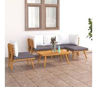 ShGaxin Soggiorno da giardino 6 pezzi con cuscini in legno di acacia solido,Soggiorno da giardino esterno,Mobili da balcone esterno