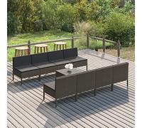 ShGaxin Soggiorno da giardino 9 pezzi con cuscini in resina intrecciata grigia,Soggiorno da giardino esterno,Mobili per esterni da giardino,Mobili da balcone esterno