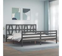 ShGaxin Struttura per letto con testiera in legno massiccio grigio 200 x 200 cm, base per letto, telaio per bambini, letto da letto, letto da letto, rete - 3194398