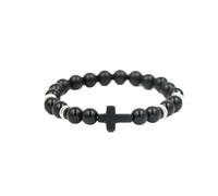 shgsgWK Braccialetto da uomo con perline a croce, 8 mm, con pietre vulcaniche, elastico elastico, Medium, Perline sintetiche, Nessuna pietra preziosa