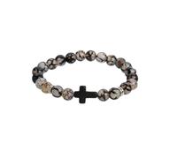 shgsgWK Braccialetto da uomo con perline a croce, 8 mm, con pietre vulcaniche, elastico elastico, Medium, Perline sintetiche, Nessuna pietra preziosa