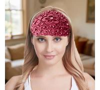 shgsgWK Fasce per capelli in pizzo da donna, larghe fasce elastiche in pizzo con perline floreali, accessori per capelli per donne alla moda e abbigliamento casual (rosso, 50 x 17 cm)