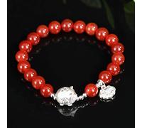 SHGUOMSC Bracciale Feng Shui Agata Rossa Naturale Maiale Fortunato S999 Bracciale in Argento 3D Buona Fortuna Fiore di pesco Bracciale amuleto Amore Ricco for Donna Cinabro