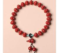 SHGUOMSC Bracciale Feng Shui for Donna Cinabro Perlina Wulu Foglia Borsa for Soldi Ciondolo con Nappa Bracciale Elastico Cristallo Attira Denaro Allontana Gli Spiriti maligni, Foglia cinabro